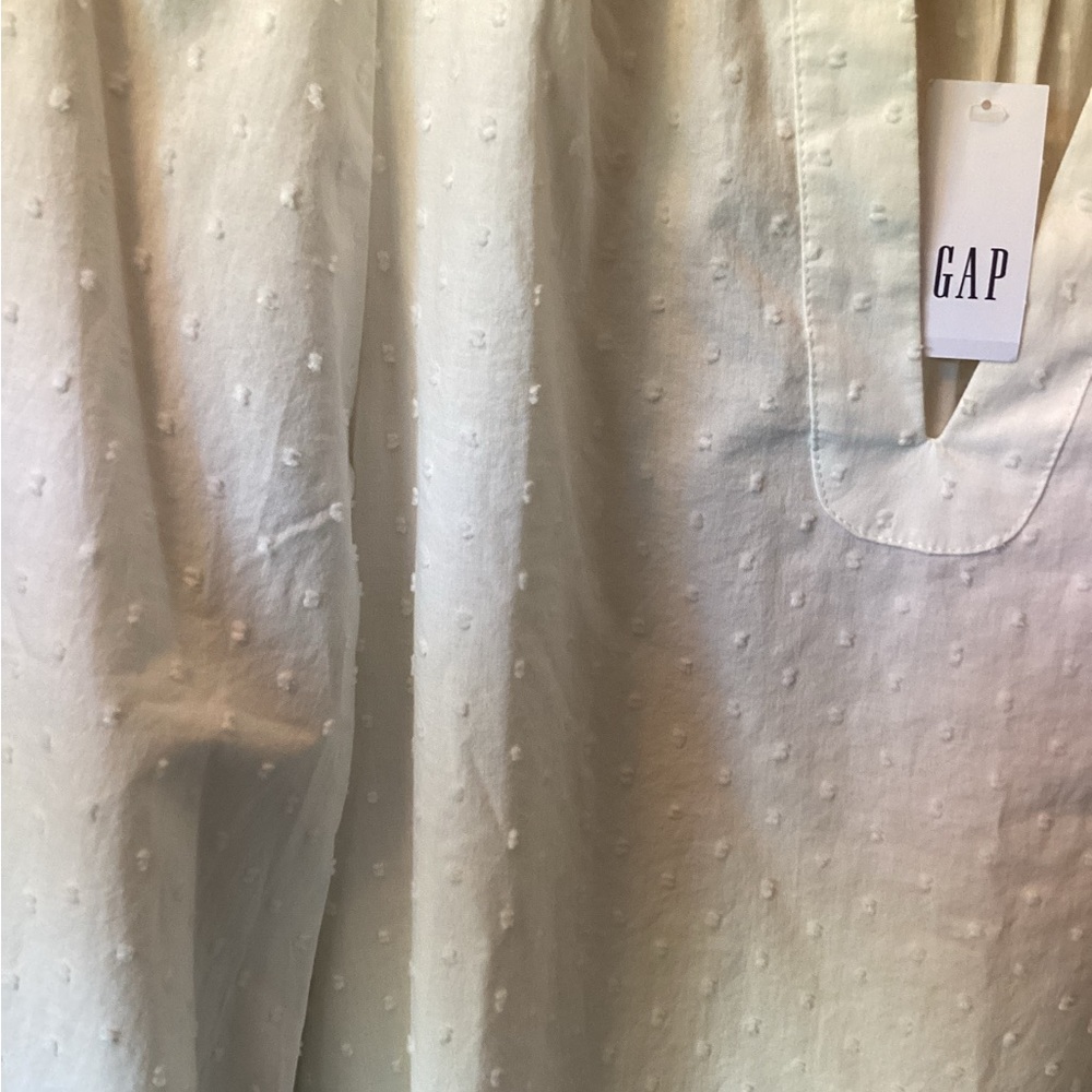 NWT Gap white cotton blouse XS embroidered split neck long sleeve band collar - Picture 8 of 11